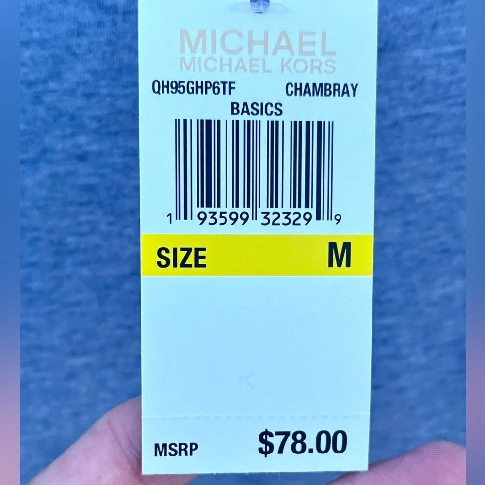 Michael Kors Chambray Tencel Ruched Sleeve Blouse Top Medium